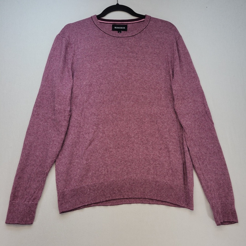 Bonobos Sweater Mens Medium Burgundy Purple‎ Striped Cashmere Blend Crewneck